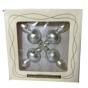 Vintage Silver Hand Painted Glass‎ Christmas Ornaments Set of 4 Dayton Hudson